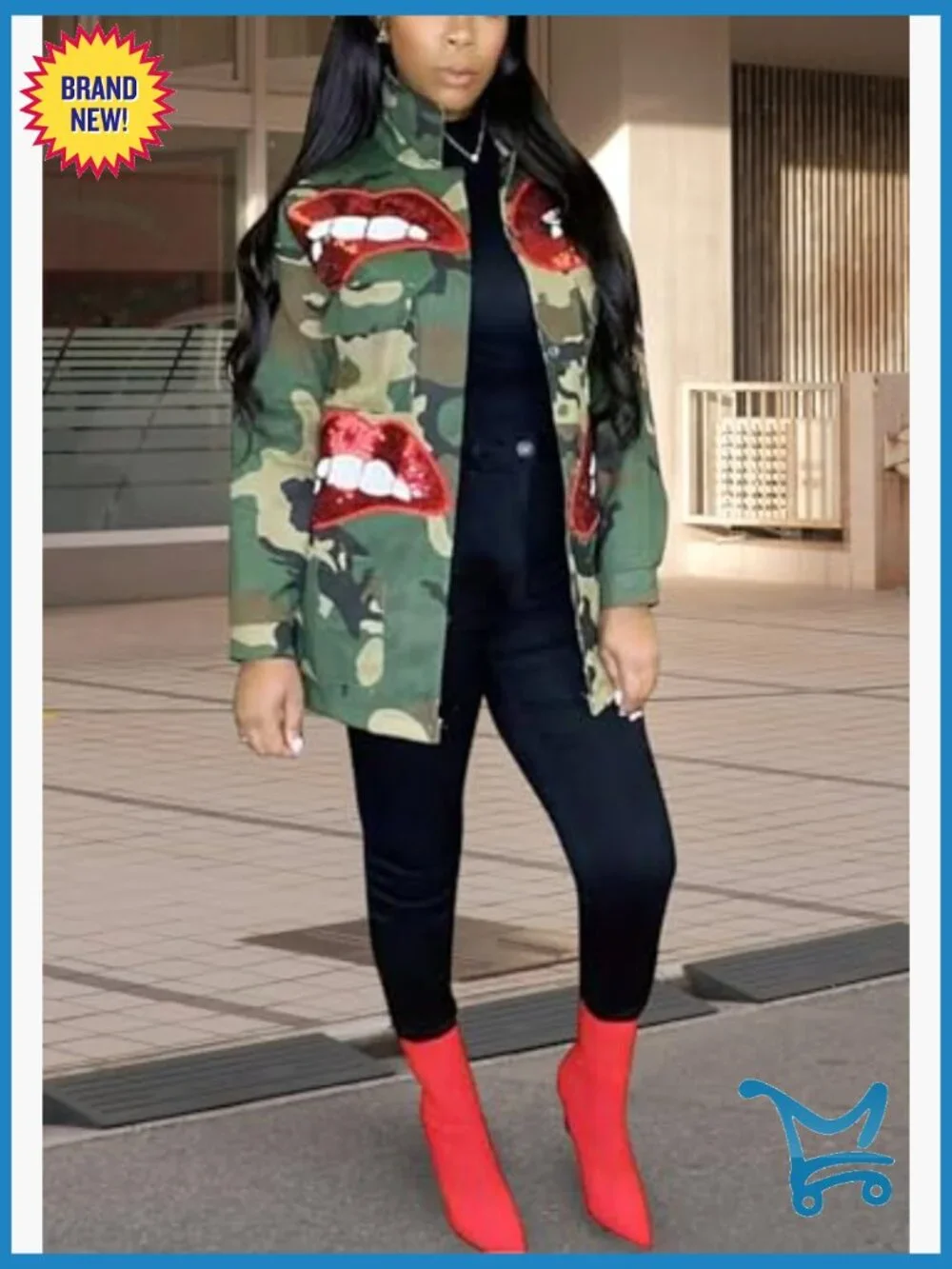 Camouflage Military Trench Coat Plus Size Long Sleeve Open Front - Picture 3 of 7
